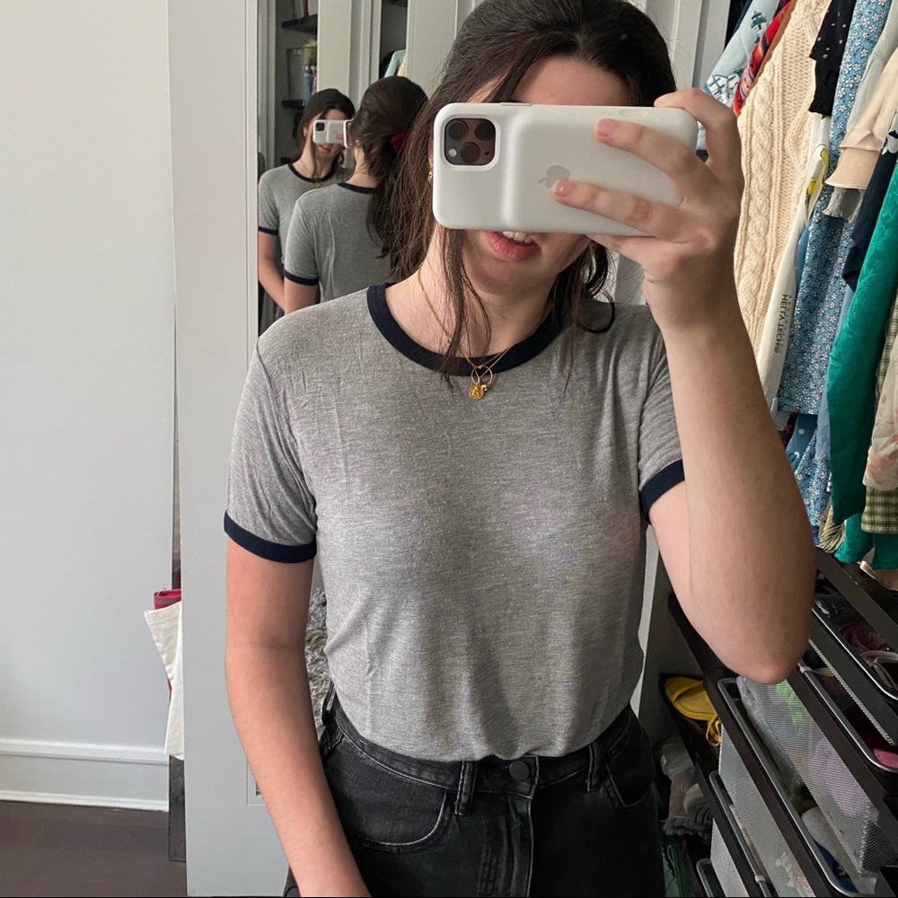 Brandy Melville Gray and Black Ringer Tee